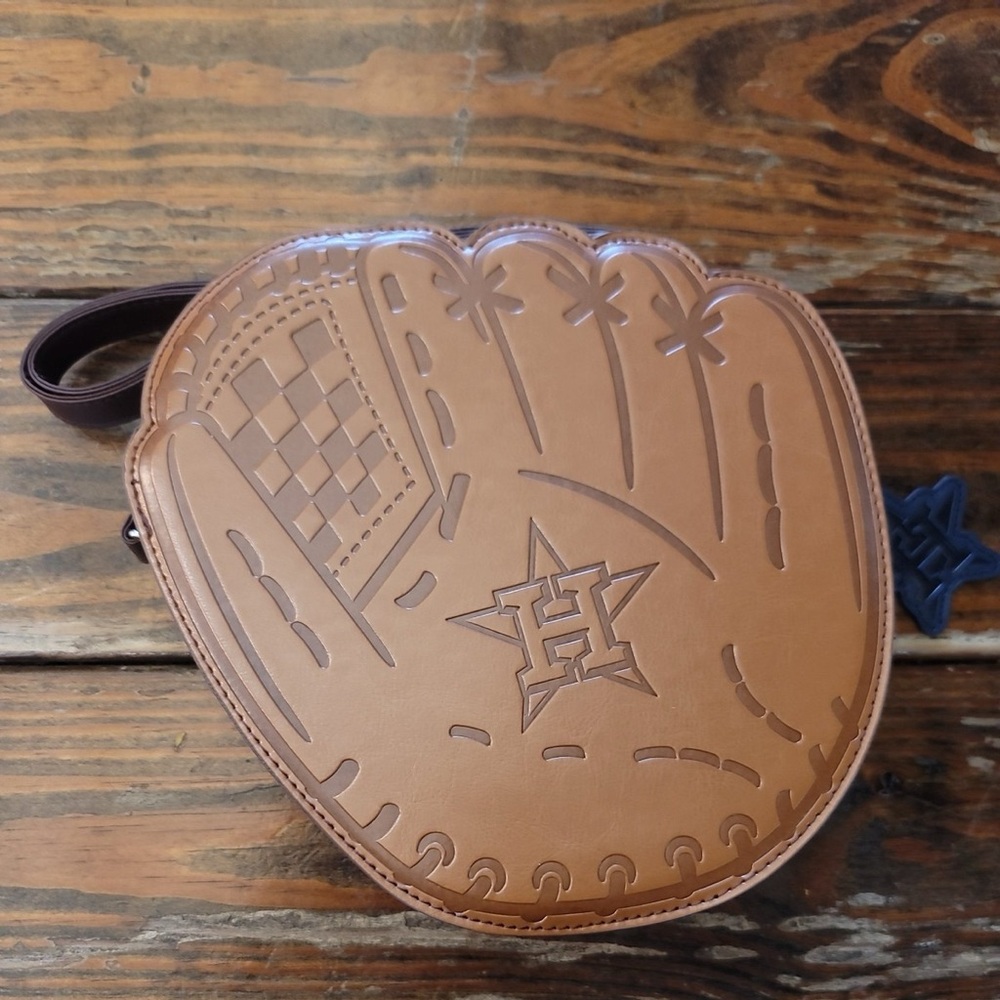 MLB Astros Brown Glove-Shaped Crossbody Bag